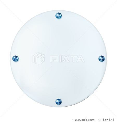 Realistic white round plate with rivets. Vector 90136121