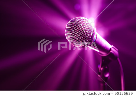 microphone on stage with purple background microphone on stage with purple background 90136659