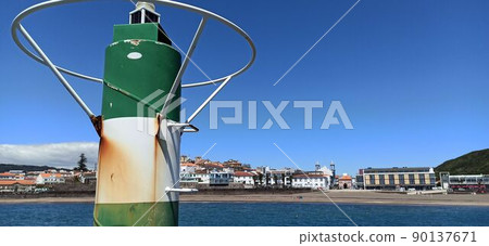 White-green lighthouse on the pier White-green lighthouse on the pier 90137671