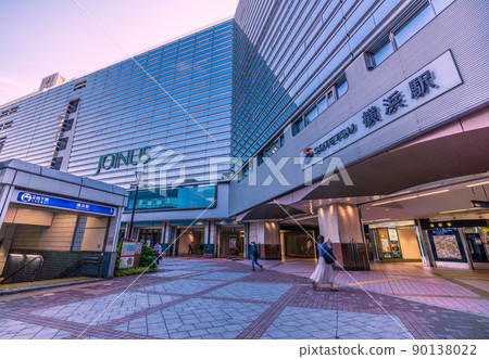 Tokyo cityscape of Japan, overlooking the morning Yokohama station square and the Yokohama Municipal Subway Blue Line Yokohama station entrance 90138022