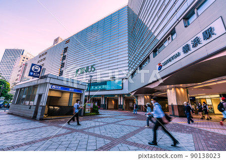 Tokyo cityscape of Japan, overlooking the morning Yokohama station square and the Yokohama Municipal Subway Blue Line Yokohama station entrance 90138023