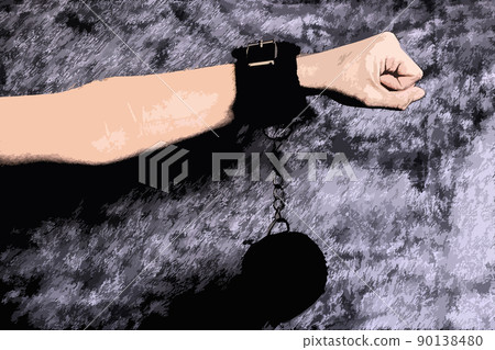 Hand with scars and handcuffs, abstrackt illustration Hand with scars and handcuffs, abstrackt illustration 90138480