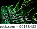 Keys on black keyboard and hand in green 90138482