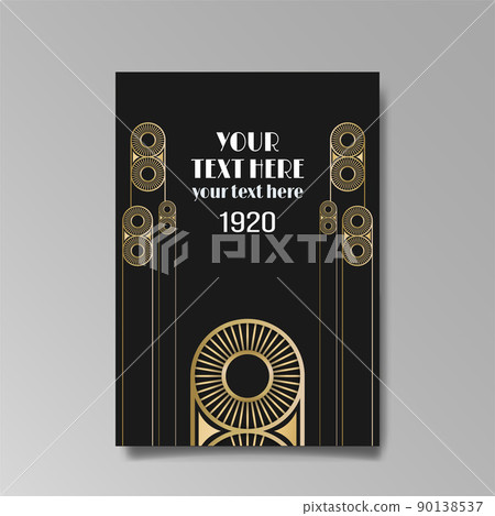 Art Deco A4 page template, retro style for web and print, city and the lights pattern with golden lines. Modern design for menu or flyer, Art Deco A4 page template, retro style for web and print, city and the lights pattern with golden lines. Modern design for menu or flyer, 90138537