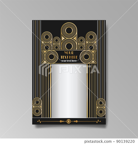 Art Deco template golden-black white, A4 page, menu, card, invitation, Art Deco template golden-black white, A4 page, menu, card, invitation, 90139220