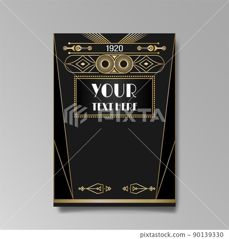 Art Deco A4 page template, retro style for web and print, city and the lights pattern with golden lines. Art Deco A4 page template, retro style for web and print, city and the lights pattern with golden lines. 90139330