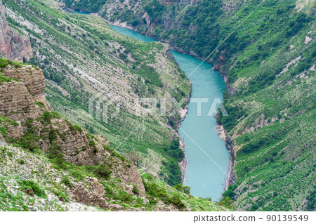 mountain landscape - deep canyon with a blue river mountain landscape - deep canyon with a blue river 90139549