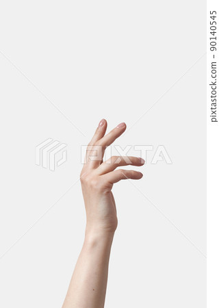 Woman hand raised for care on white. 90140545