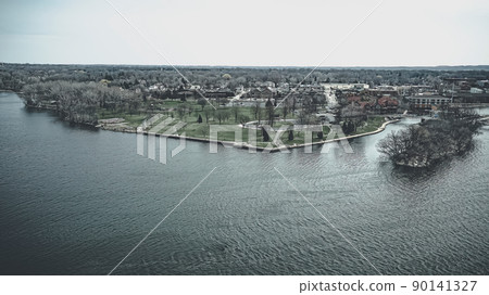 Graphite themed view over the Fox River in green bay Graphite themed view over the Fox River in green bay 90141327