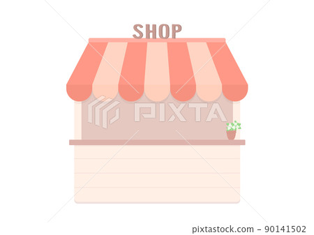 Illustration of a stall with cute SHOP characters and pink shades-Image material for shops and shopping 90141502