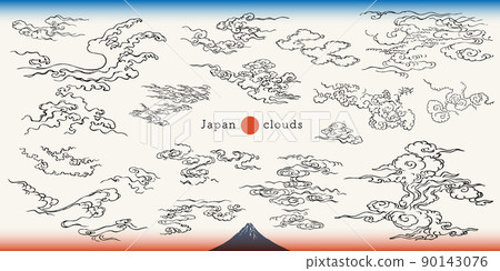 Ukiyo-e touch haze and cloud design set. 90143076