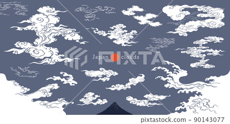 Ukiyo-e touch haze and cloud design set. 90143077