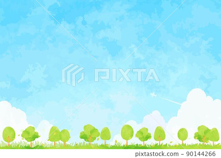簡單手繪藍天和樹木風景插畫 90144266