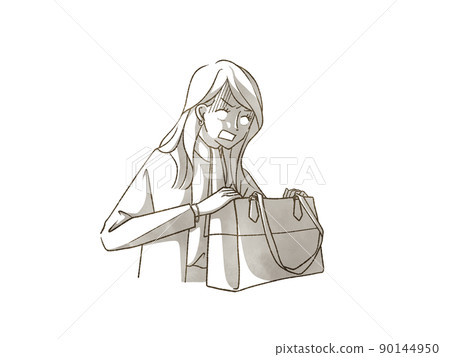 A woman who is shocked to see inside the bag 90144950