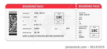 Realistic airline boarding pass. Boarding pass template. 90145970