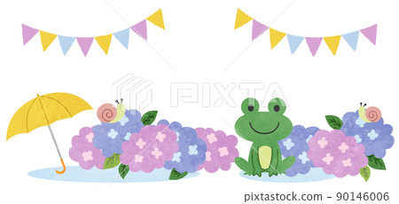 Frame illustration material of hydrangea and frog on rainy season Frame illustration material of hydrangea and frog on rainy season 90146006
