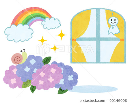 Illustration material of hydrangea and rainbow on rainy season 90146008
