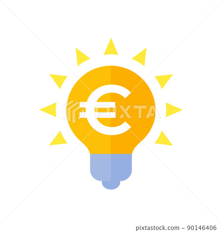 Idea icon with light bulb and euro, vector 90146406