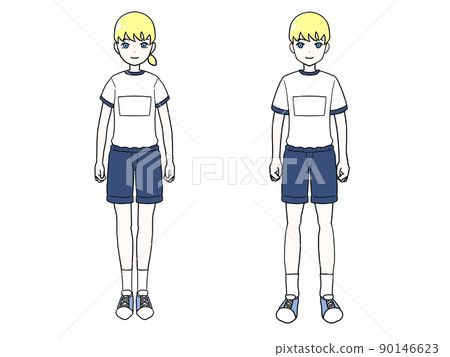 穿著運動服的白人男性和女性的插圖 穿著運動服的白人男性和女性的插圖 90146623