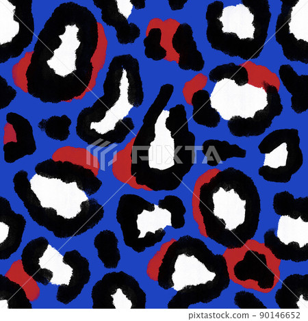 Seamless hand drawn pattern with patriotic leopard cheetah background. American US 4th fourth of July independence day fabric print. Blue red white design for party celebration fashion textile. Seamless hand drawn pattern with patriotic leopard cheetah background. American US 4th fourth of July independence day fabric print. Blue red white design for party celebration fashion textile. 90146652
