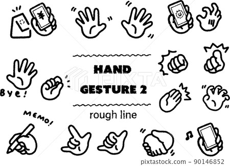 矢量圖集黑白粗軟線條畫手標誌，如手持智能手機 90146852