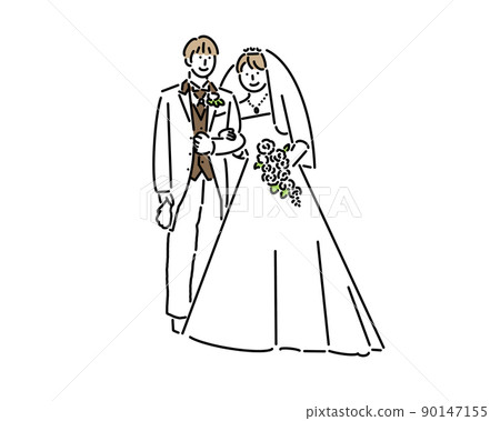 Wedding bride and groom enter with arms crossed 90147155