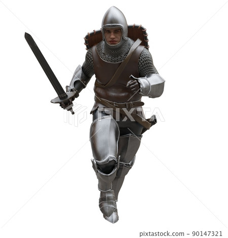 Medieval knight in armor isolated white background 3d illustration 90147321