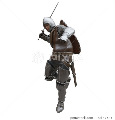 Medieval knight in armor isolated white background 3d illustration 90147323