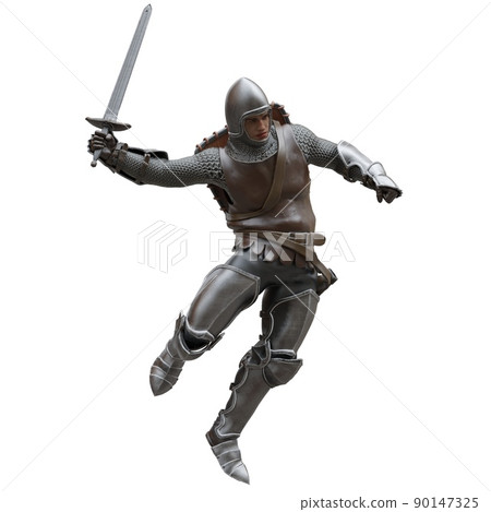Medieval knight in armor isolated white background 3d illustration 90147325