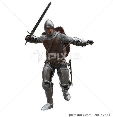 Medieval knight in armor isolated white background 3d illustration Medieval knight in armor isolated white background 3d illustration 90147341