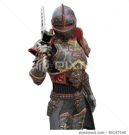 Medieval knight in armor isolated white background 3d illustration 90147540