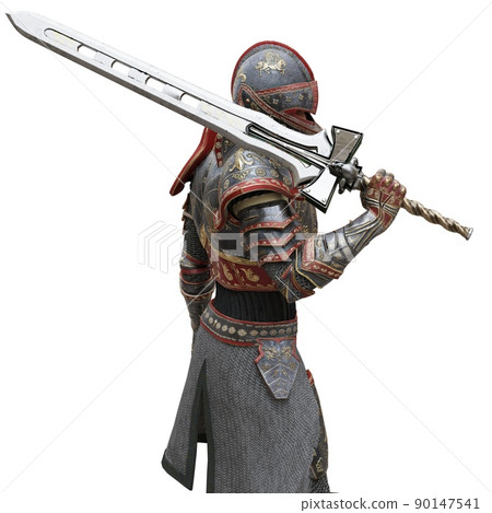 Medieval knight in armor isolated white background 3d illustration 90147541