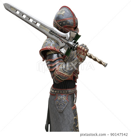 Medieval knight in armor isolated white background 3d illustration 90147542