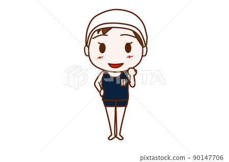 <全身/正面> 游泳時盡心盡力,微笑著擺出膽量姿勢的少女。 <全身/正面> 游泳時盡心盡力,微笑著擺出膽量姿勢的少女。 90147706