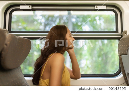 Travel and Exploration of Tourist Woman by Sri Lankan Train to Famous Places of the Country 90148295