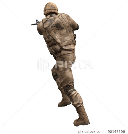 Soldier with a machine gun isolated white background 3d illustration 90148306