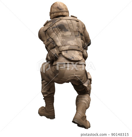 Soldier with a machine gun isolated white background 3d illustration 90148315