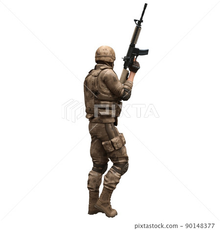 Soldier with a machine gun isolated white background 3d illustration 90148377