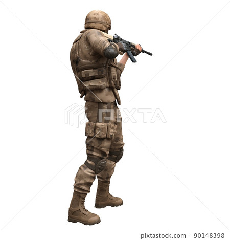 Soldier with a machine gun isolated white background 3d illustration 90148398