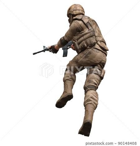 Soldier with a machine gun isolated white background 3d illustration 90148408