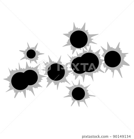 Bullet holes. Torn of gunshot hitting the wall. Template of shooting. Bullet holes. Torn of gunshot hitting the wall. Template of shooting. 90149134