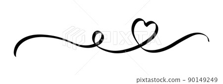 Heart and love swirl divider. Hand drawn sketch doodle style border. Line scribble heart thread 90149249