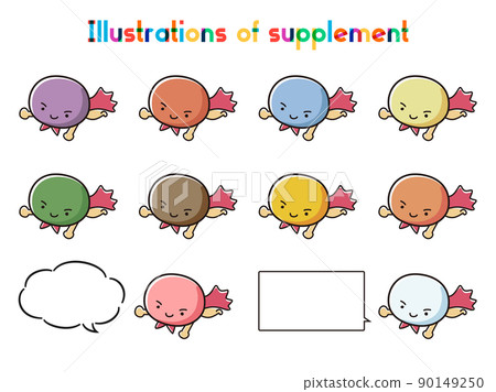 Illustration set of colorful supplement hero characters (with balloons) 90149250