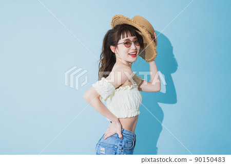 夏天女人淺藍背 夏天女人淺藍背 90150483