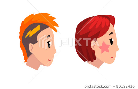 Profile Portrait or Head of Male and Female Character with Modern Hipster Hairstyle Vector Set 90152436