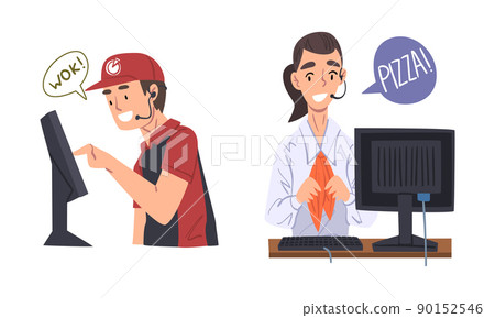 Call center operators of food express delivery service cartoon vector illustration 90152546