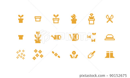 像素藝術可愛園藝裝飾套裝花花盆像素 90152675