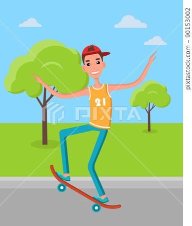 Skateboarder Make Freestyle Tricks Balancing Board Skateboarder Make Freestyle Tricks Balancing Board 90153002