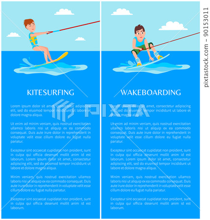 Kitesurfing and Wakeboarding Vector Illustrations Kitesurfing and Wakeboarding Vector Illustrations 90153011
