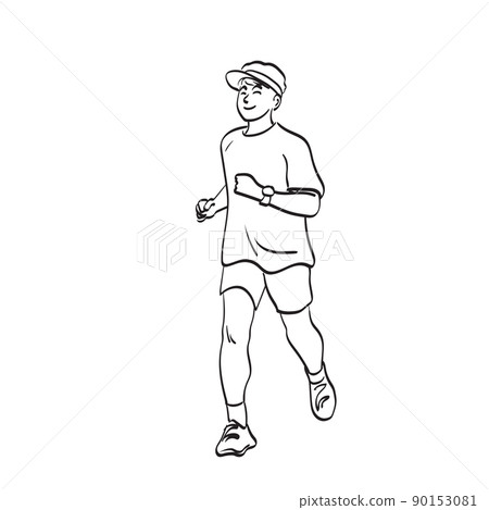line art smiling man with cap running illustration vector hand drawn isolated on white background line art smiling man with cap running illustration vector hand drawn isolated on white background 90153081
